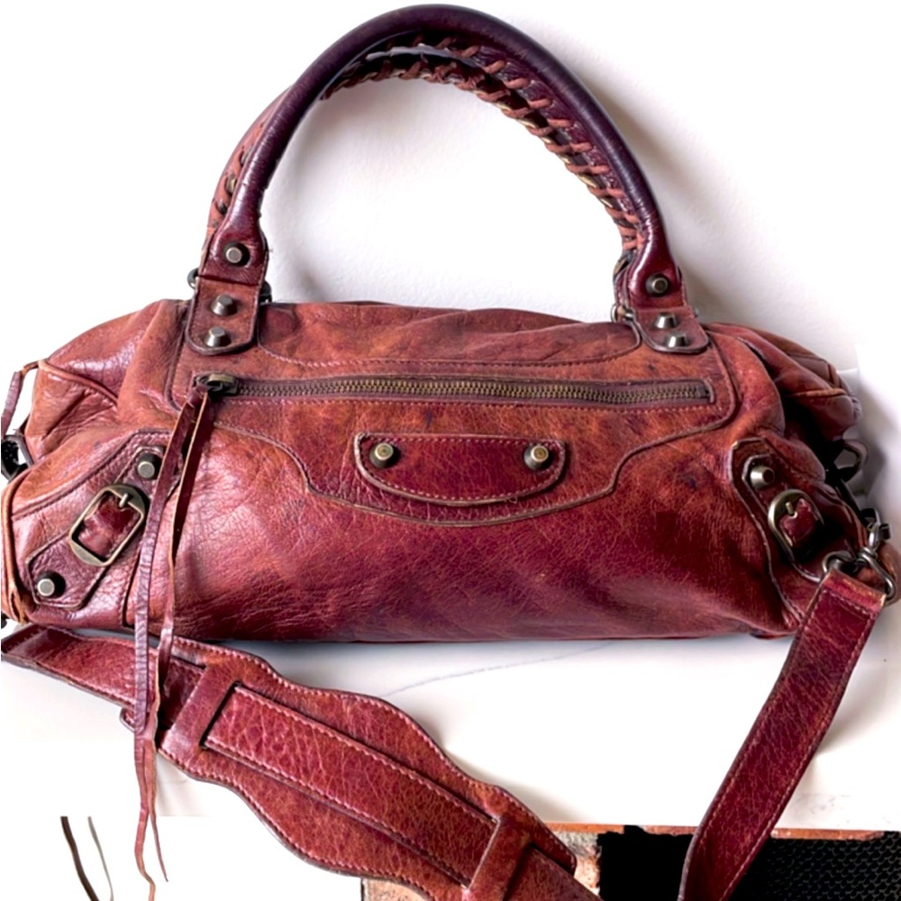 Authentic*** BALENCIAGA brown vintage moto city bag